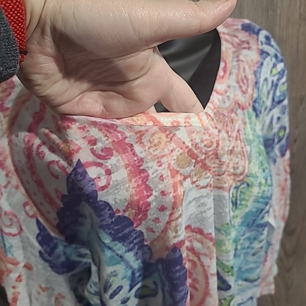 Jess & Jane Burnout 3/4 Sleeve Shirt Size L Multicolor Paisley Artsy Semi-Sheer - Picture 4 of 9